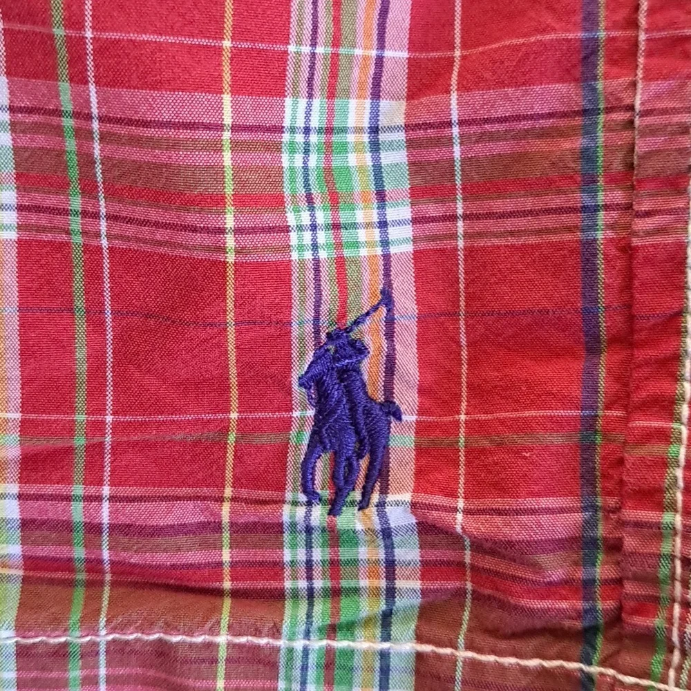 Polo by Ralph Lauren Mens Red Plaid Swim Trunks Lined Elastic Waist Size L‎